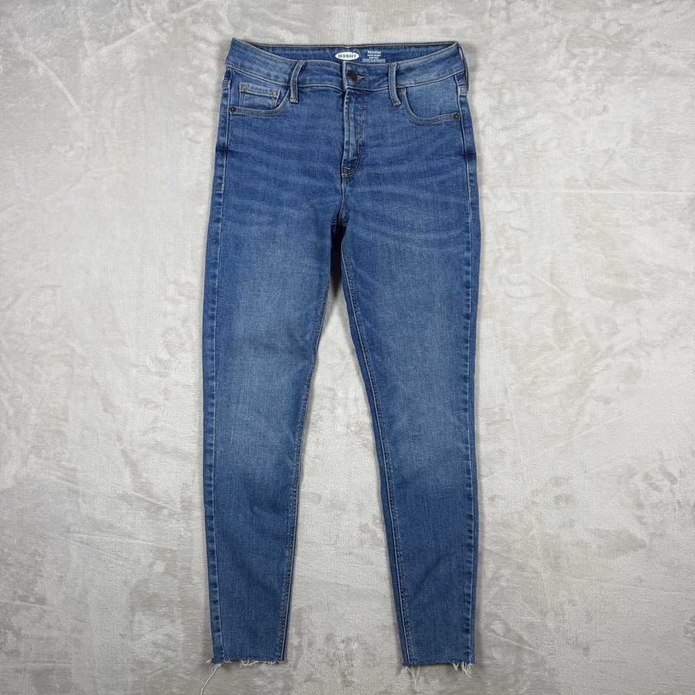 Old Navy Rockstar Super Skinny Jeans Womens Size 0 High Rise Raw Hem Medium Wash